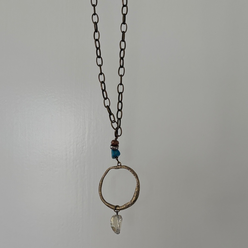 Bronze Chain Necklace With Hoop and Crystal